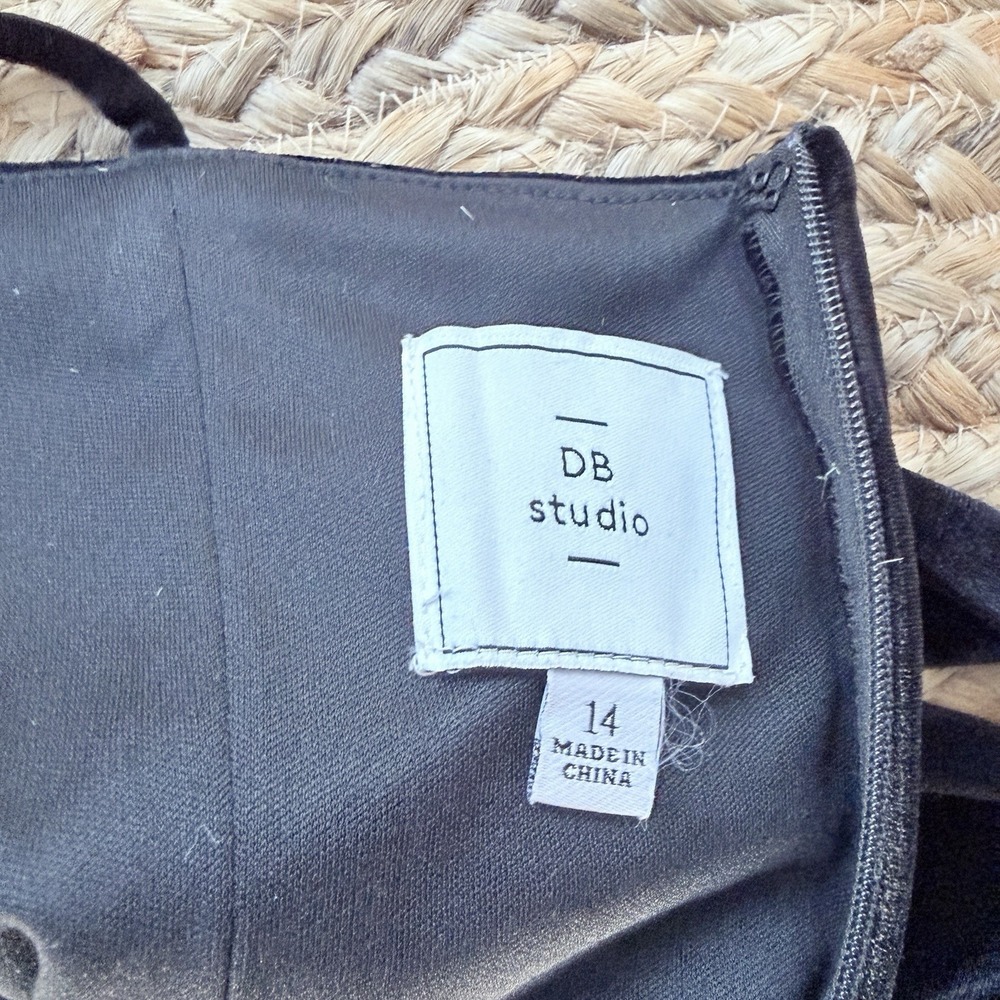 DB Studio Jumpsuit Plus Size 14 Black Velvet Belted Wide Leg David's Bridal $160 - Picture 3 of 7